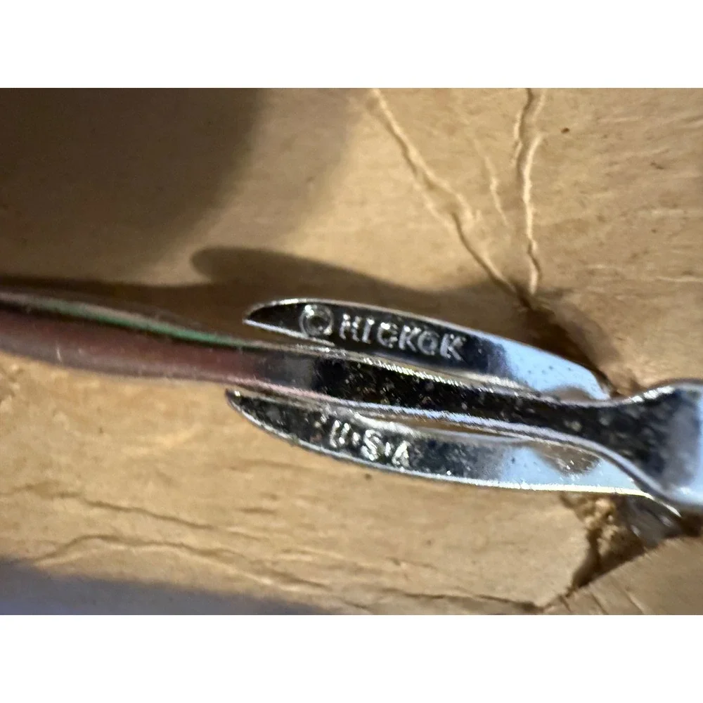 Vintage Hickok Standard Cufflinks Tie Bar Set Silver Tone Black Scroll USA Made